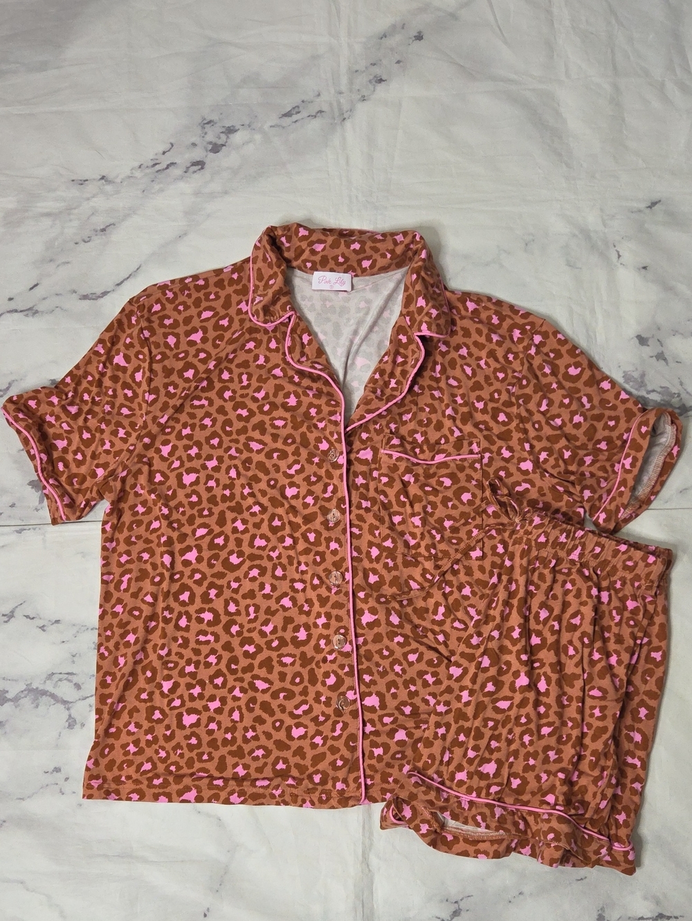 Pink Lily Brown/Pink Animal Print Pajama Set